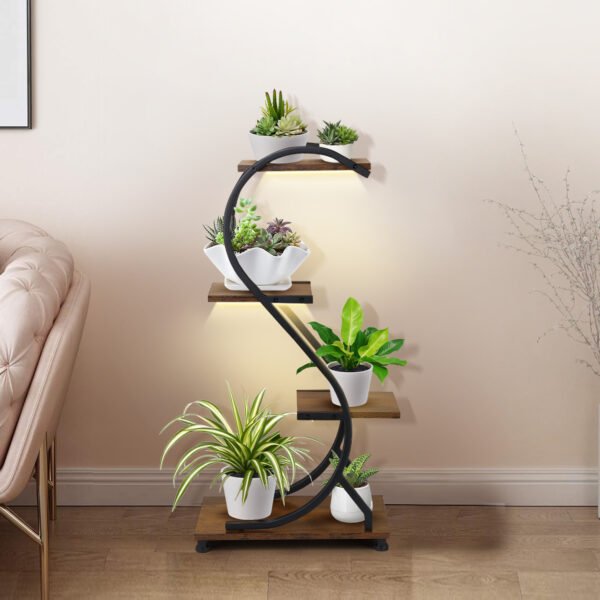 Plant Stand Indoor with Grow Lights, 4-Tier Metal Plant Shelf Indoor, 31'' Plant Rack for Indoor Plants Multiple, Small Flower Holder for Indoor Plant Living Room, Patio, 4 Adjustable Foot Pads