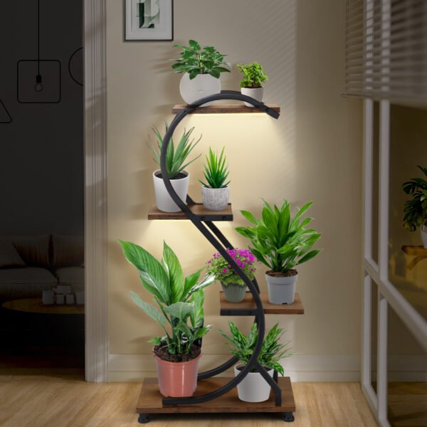 Plant Stand Indoor with Grow Lights, 4-Tier Metal Plant Shelf Indoor, 31'' Plant Rack for Indoor Plants Multiple, Small Flower Holder for Indoor Plant Living Room, Patio, 4 Adjustable Foot Pads