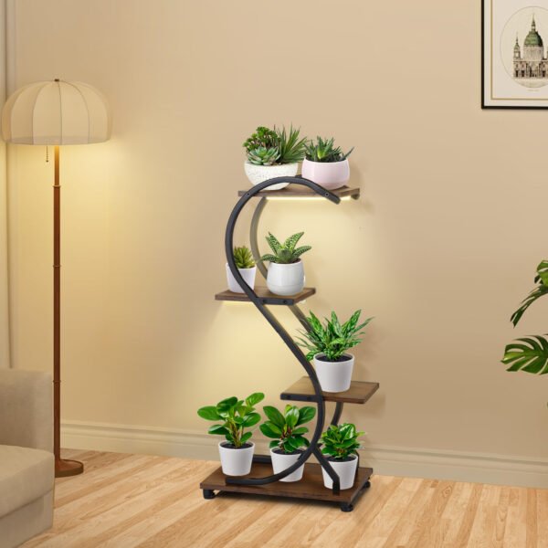 Plant Stand with Grow Light, 4-Tiered Metal Plant Shelf Indoor, 31'' Plant Stands for Indoor Plants Multiple, Flower Stands for Indoor Plants Living Room, Patio, Four Adjustable Feet