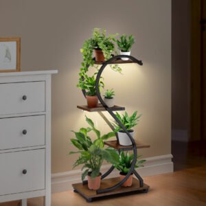 Plant Stand Indoor with Grow Lights, 4-Tier Metal Plant Shelf Indoor, 31'' Plant Rack for Indoor Plants Multiple, Small Flower Holder for Indoor Plant Living Room, Patio, 4 Adjustable Foot Pads