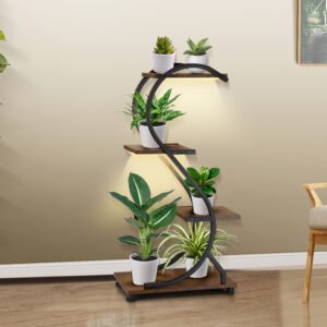 Plant Stand with Grow Light, 4-Tiered Metal Plant Shelf Indoor, 31'' Plant Stands for Indoor Plants Multiple, Flower Stands for Indoor Plants Living Room, Patio, Four Adjustable Feet