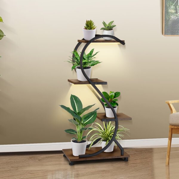 Plant Stand with Grow Light, 4-Tiered Metal Plant Shelf Indoor, 31'' Plant Stands for Indoor Plants Multiple, Flower Stands for Indoor Plants Living Room, Patio, Four Adjustable Feet