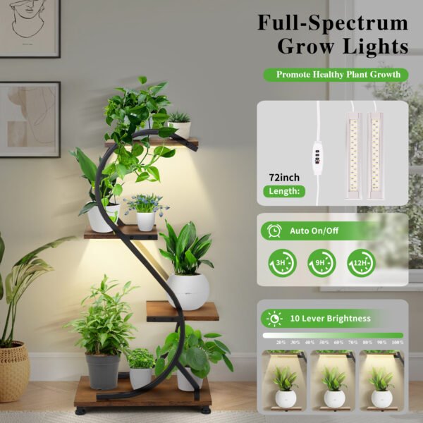 Plant Stand Indoor with Grow Lights, 4-Tier Metal Plant Shelf Indoor, 31'' Plant Rack for Indoor Plants Multiple, Small Flower Holder for Indoor Plant Living Room, Patio, 4 Adjustable Foot Pads