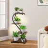 Plant Stand with Grow Light, 4-Tiered Metal Plant Shelf Indoor, 31'' Plant Stands for Indoor Plants Multiple, Flower Stands for Indoor Plants Living Room, Patio, Four Adjustable Feet