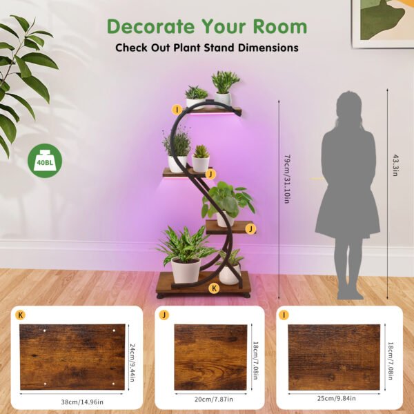 Plant Stand Indoor with Red Blue White Spectrum Grow Lights, 4-Tier Metal Plant Shelf, 31'' Plant Rack for Indoor Plants Multiple, Sturdy Flower Holder for Living Room, Patio, Space-Saving