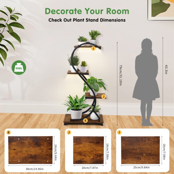 Plant Stand with Grow Light, 4-Tiered Metal Plant Shelf Indoor, 31'' Plant Stands for Indoor Plants Multiple, Flower Stands for Indoor Plants Living Room, Patio, Four Adjustable Feet