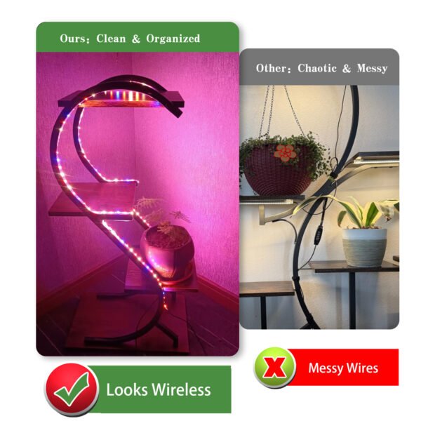Plant Stand Indoor with Grow Lights, 4 Tiered 31" Plant Shelf, Metal Wood Plant Stands for Indoor Plants, Flower Pot Display Shelves, Wireless Design, S-Shaped Plant Rack for Home, Patio