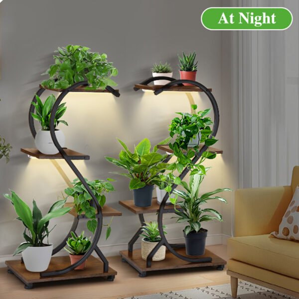 Plant Stand Indoor with Grow Lights, 4-Tier Metal Plant Shelf Indoor, 31'' Plant Rack for Indoor Plants Multiple, Small Flower Holder for Indoor Plant Living Room, Patio, 4 Adjustable Foot Pads