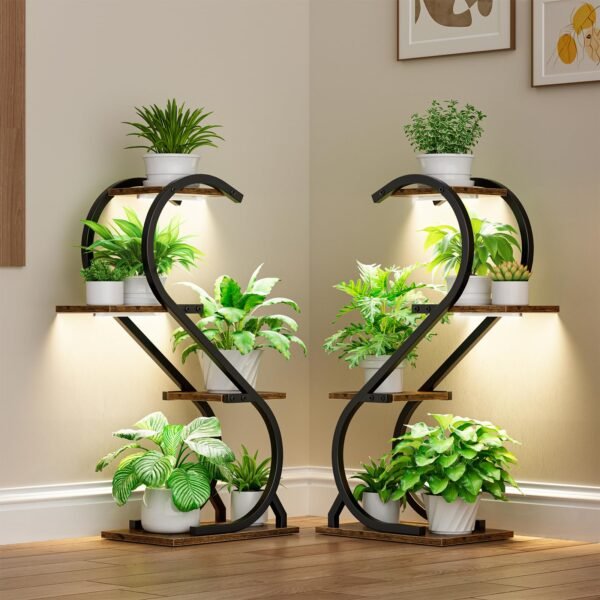Plant Stand Indoor with Grow Light, 4 Tiered Metal Plant Shelf indoor, 29'' Plant Stands for Indoor Plants Multiple, Flower Stands for Indoor Plants Living Room, Patio, Balcony (2 Pack)