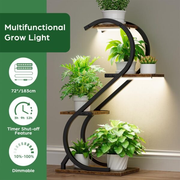 Plant Stand Indoor with Grow Light, 4 Tiered Metal Plant Shelf indoor, 29'' Plant Stands for Indoor Plants Multiple, Flower Stands for Indoor Plants Living Room, Patio, Balcony (2 Pack)