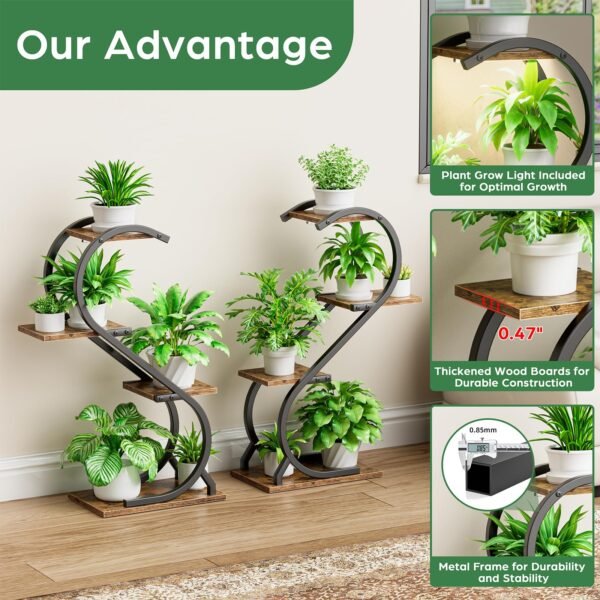 Plant Stand Indoor with Grow Light, 4 Tiered Metal Plant Shelf indoor, 29'' Plant Stands for Indoor Plants Multiple, Flower Stands for Indoor Plants Living Room, Patio, Balcony (2 Pack)
