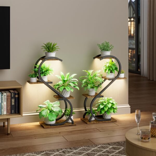 Plant Stand Indoor with Grow Light, 4 Tiered Metal Plant Shelf indoor, 29'' Plant Stands for Indoor Plants Multiple, Flower Stands for Indoor Plants Living Room, Patio, Balcony (2 Pack)